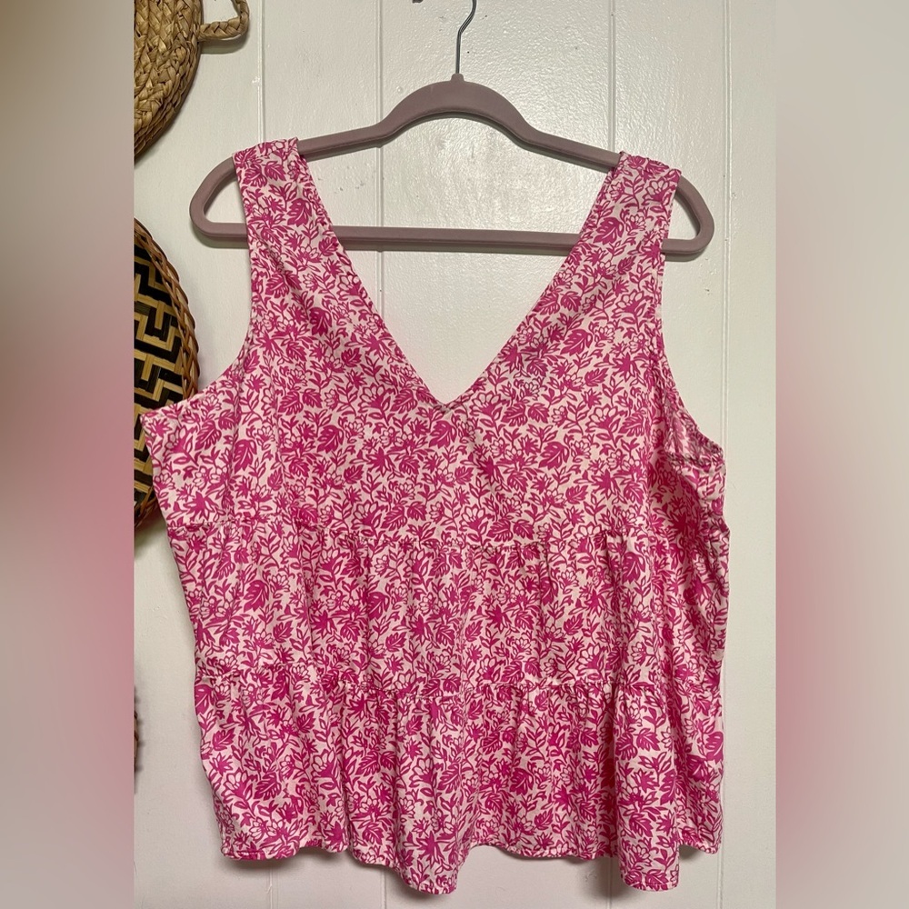 Gap Floral Pink Tiered V-Neck Tank Top Size XL